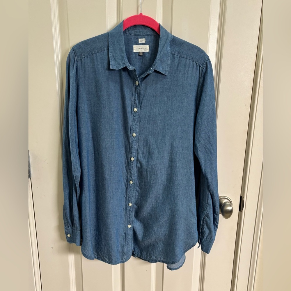 LOFT Blue Button Down Shirt with Classic Collar